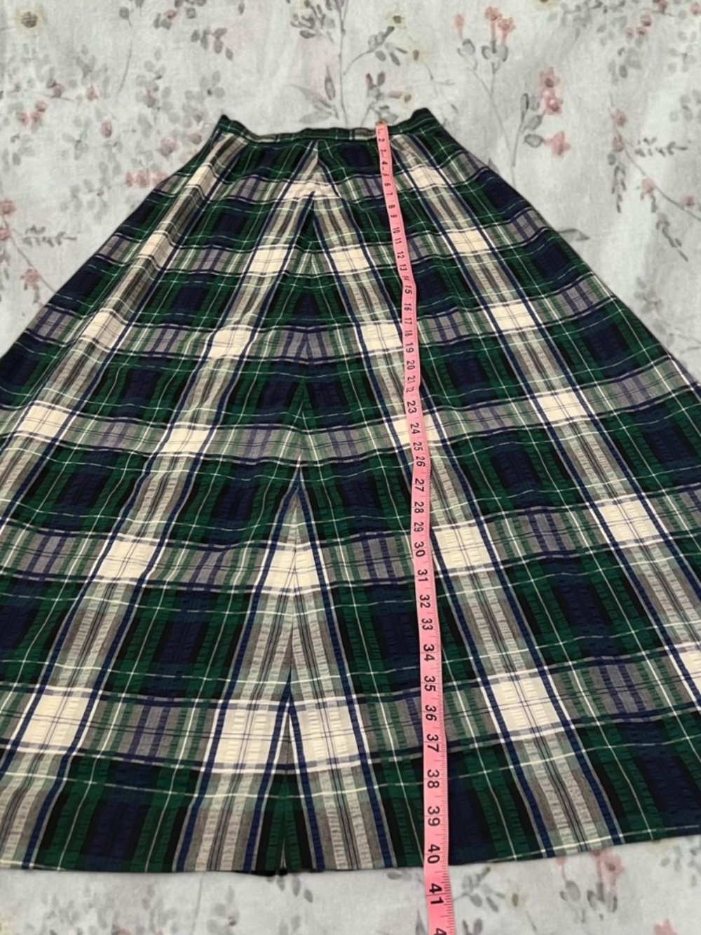Vintage 60s 70s Plaid Circle Skirt Maxi Cotton Seersucker Cottagecore - Picture 6 of 7